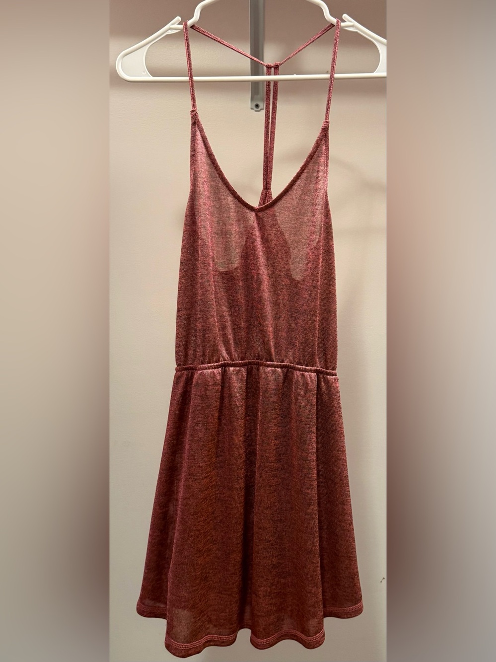 Casual Heathered Dusty Rose Mini Dress with Strappy Back